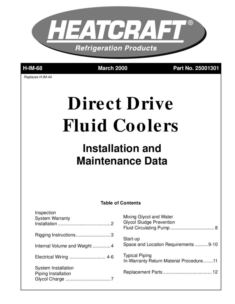 Heatcraft Direct Drive Fluid Coolers Installation Manual